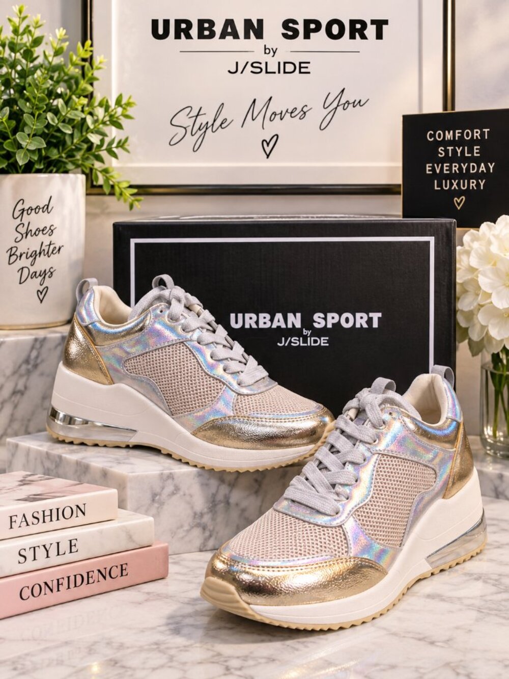 Urban Sport BEBE Gold & Mesh Wedge Sneakers Size 7 NWT